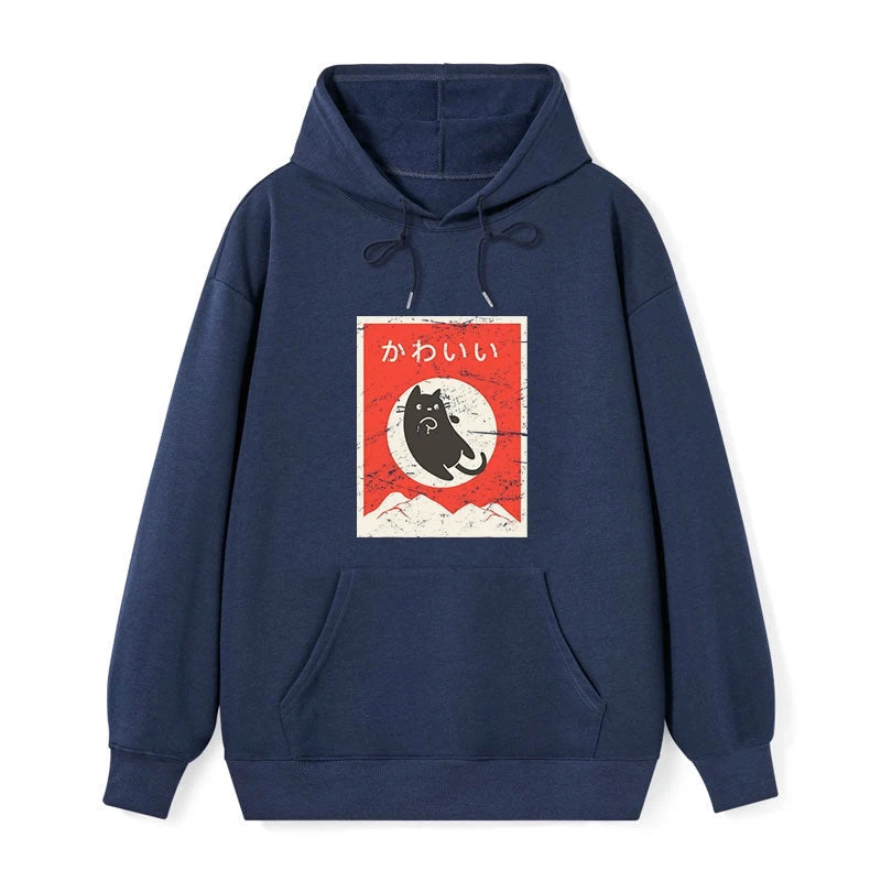 teskony Cute Black Cat Japanese Classic Hoodie