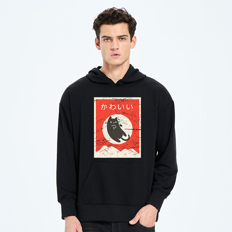 teskony Cute Black Cat Japanese Classic Hoodie