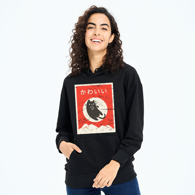 teskony Cute Black Cat Japanese Classic Hoodie
