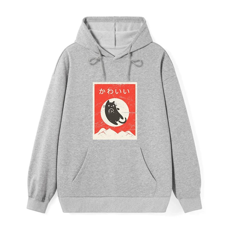 teskony Cute Black Cat Japanese Classic Hoodie