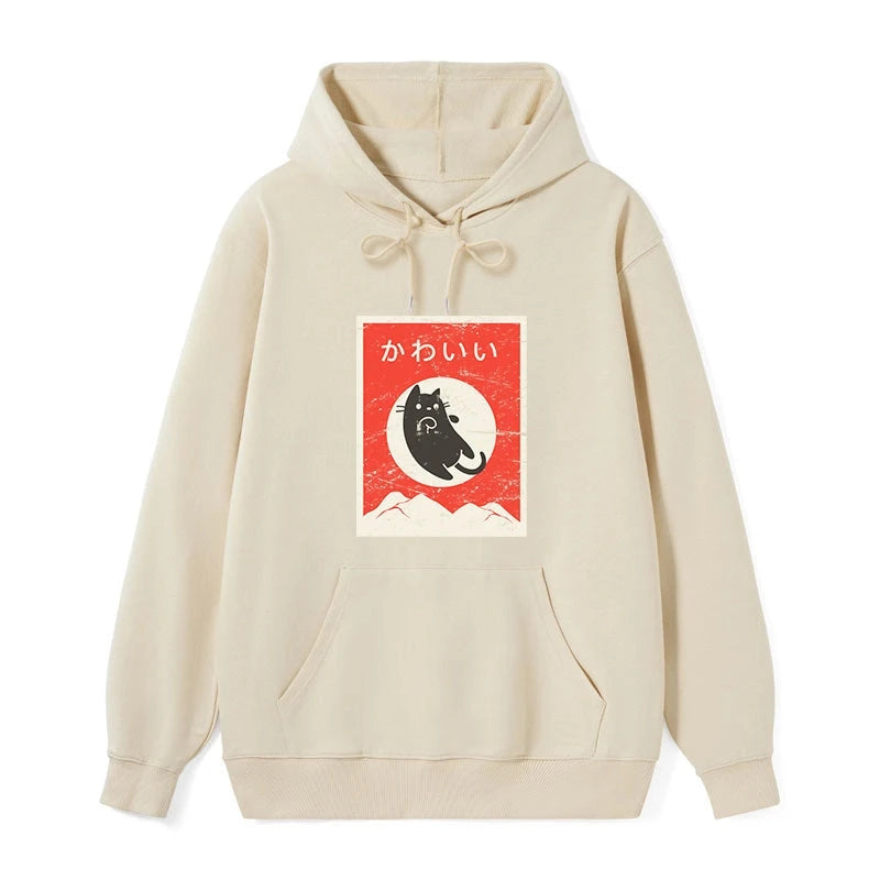 teskony Cute Black Cat Japanese Classic Hoodie