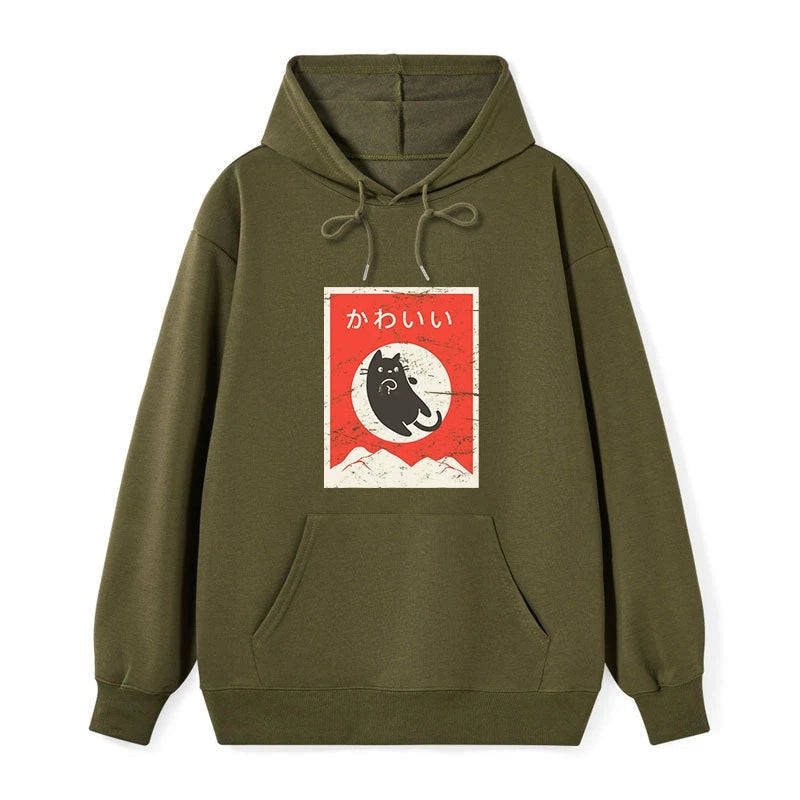 teskony Cute Black Cat Japanese Classic Hoodie