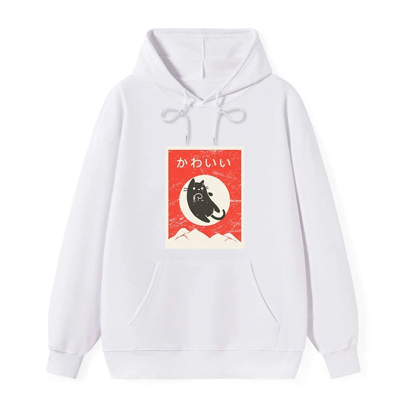 teskony Cute Black Cat Japanese Classic Hoodie