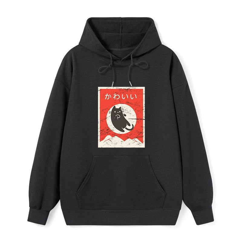 teskony Cute Black Cat Japanese Classic Hoodie